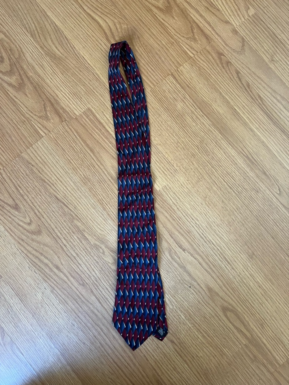 Oleg Cassini Burgundy, Navy & Gray Geometric Silk Tie